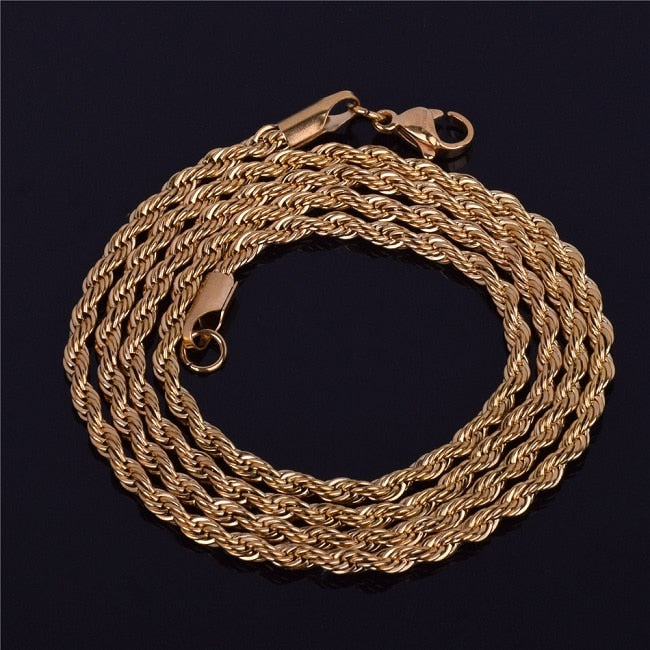 Women 3mm Gold Rope Chain