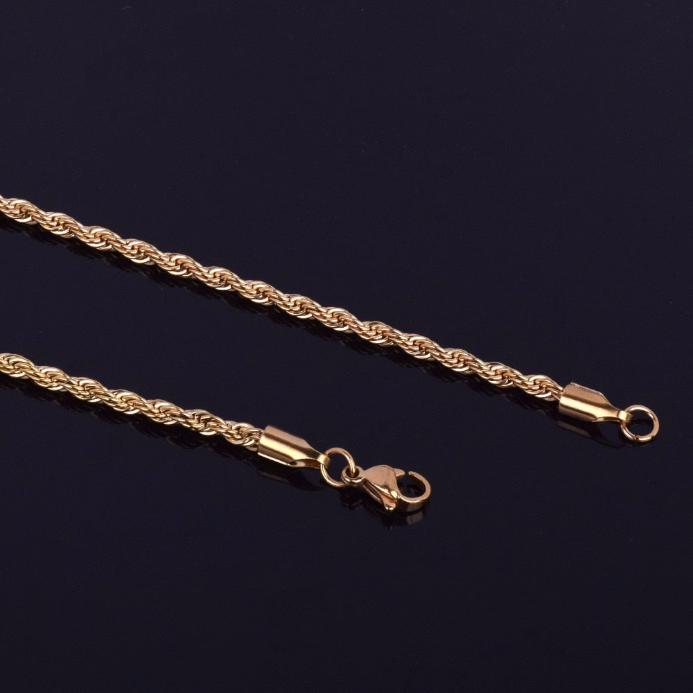 Women 3mm Gold Rope Chain