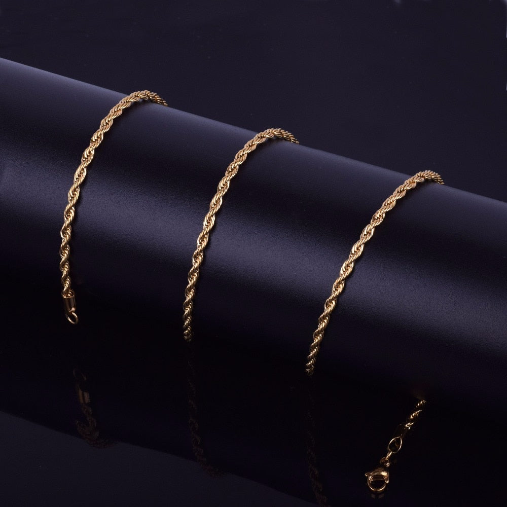 Women 3mm Gold Rope Chain