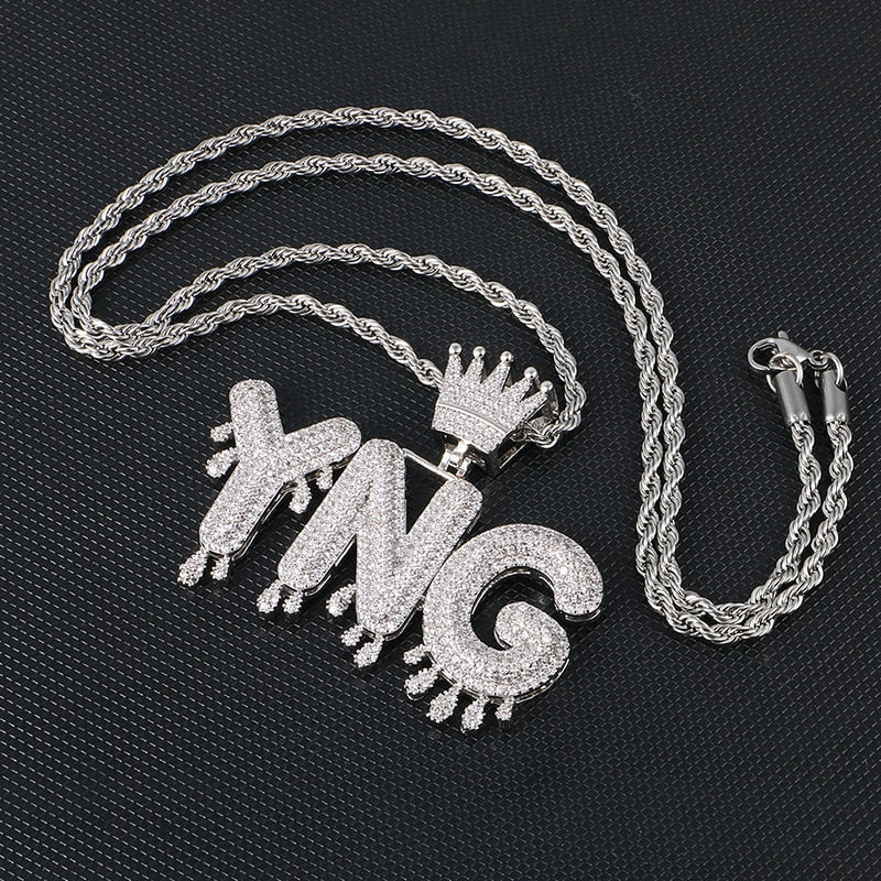 Iced Out Crown Custom Name Pendant Necklace