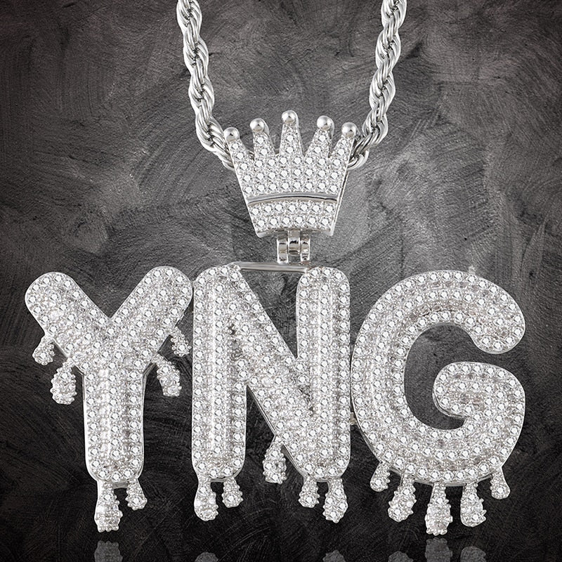 Iced Out Crown Custom Name Pendant Necklace