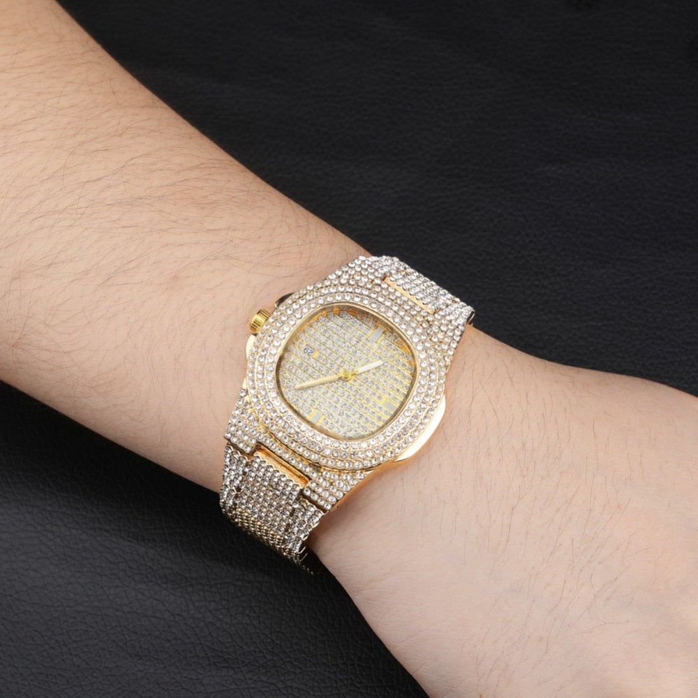 Iced Out Watch - 18K Gold