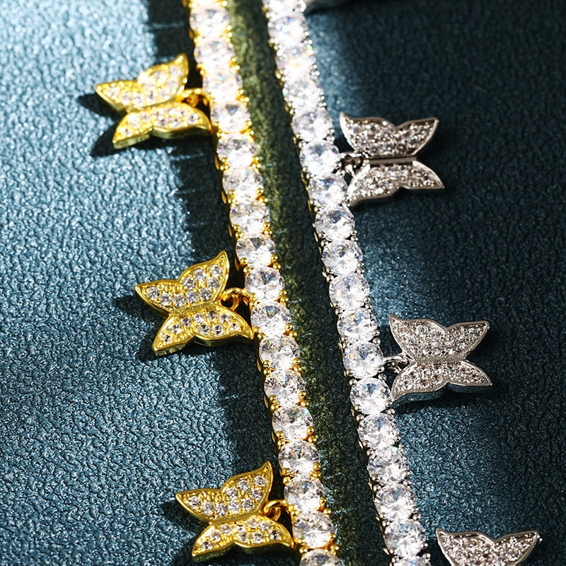 Tennis Chain With Iced Out Butter fly pendant