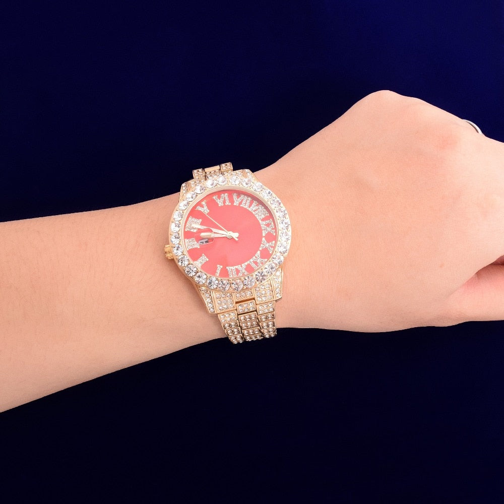 Rhinestone Iced Out Watch with 18K Gold