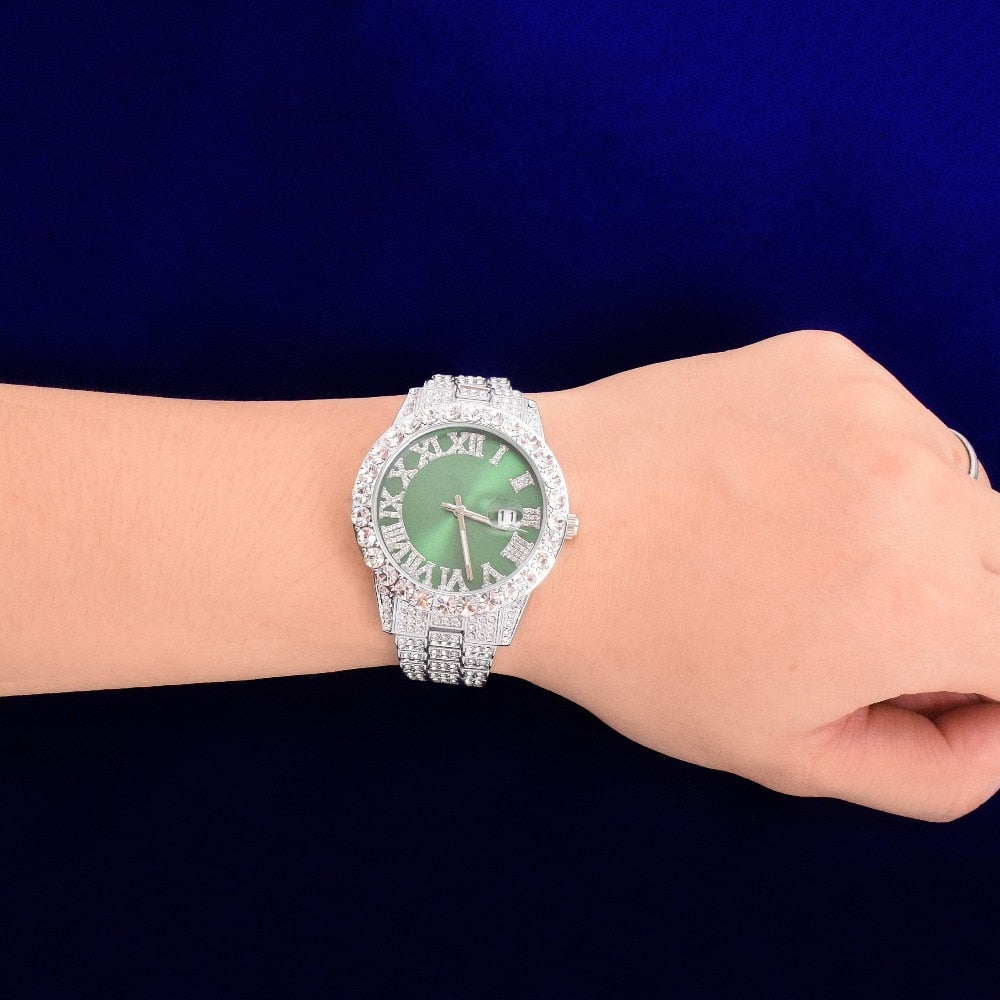18K White Gold Rhinestone Iced Out Watch