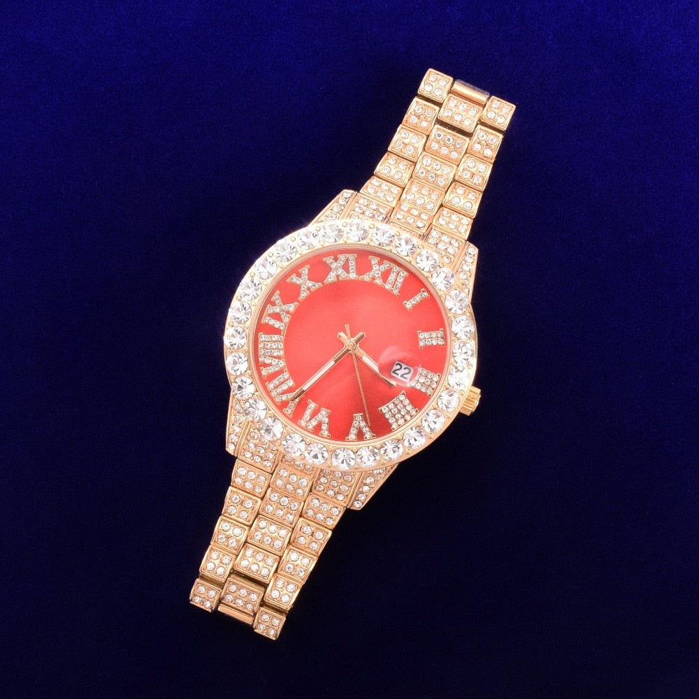 Rhinestone Iced Out Watch with 18K Gold