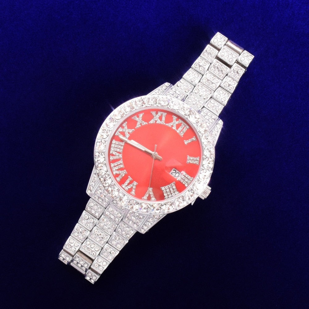 Rhinestone Iced Watch with 18K Gold