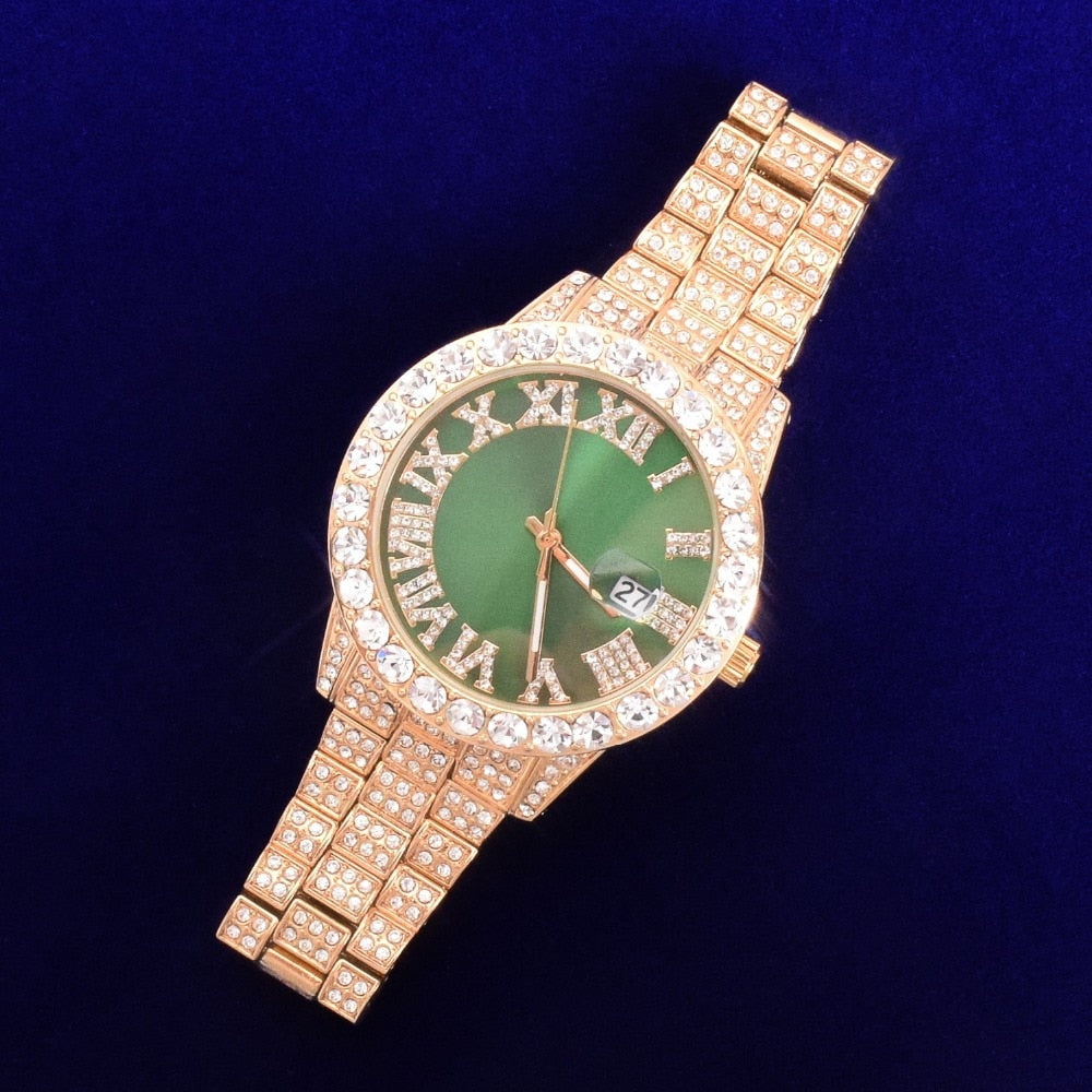 Military Grade Rhinestone Iced Out Watch with 18K Gold