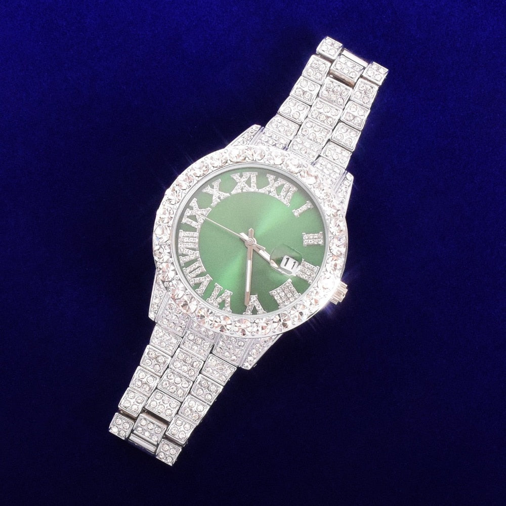 18K White Gold Rhinestone Iced Out Watch