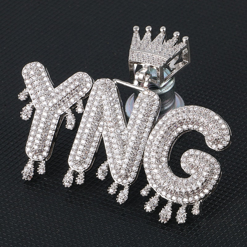 Iced Out Crown Custom Name Pendant Necklace