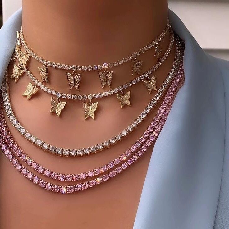 Tennis Chain With Iced Out Butter fly pendant