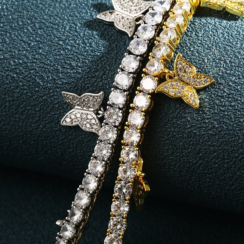 Tennis Chain With Iced Out Butter fly pendant
