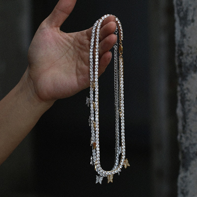 Tennis Chain With Iced Out Butter fly pendant