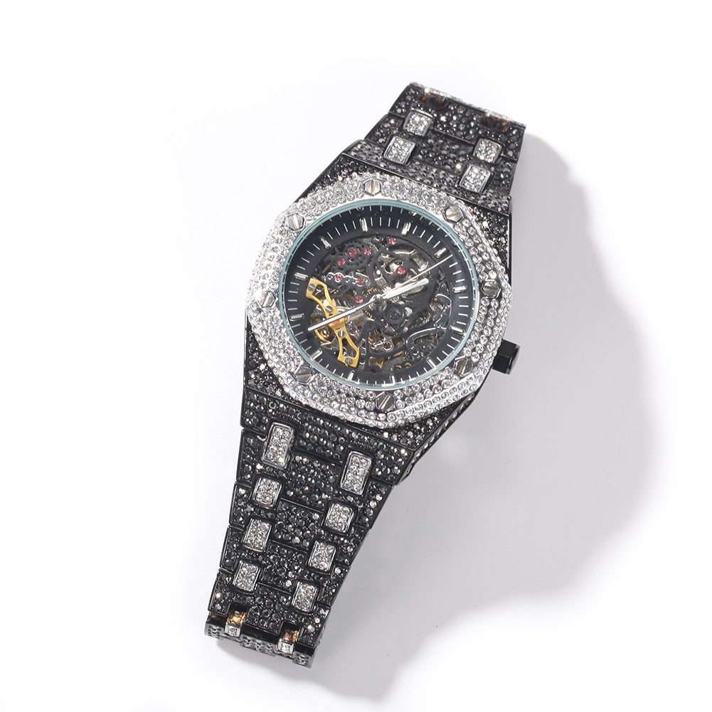 18K Black Gold Rhinestones Mechanical Watch