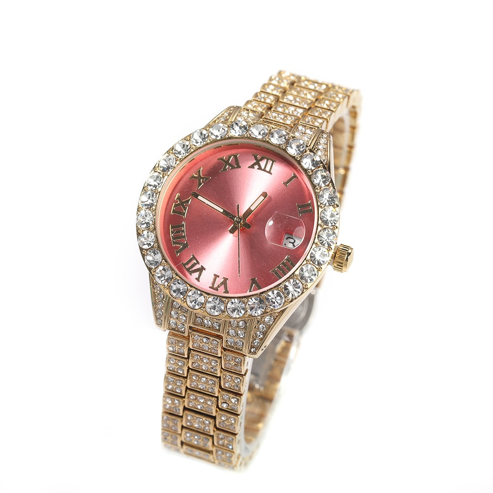 Iced Out Quartz Luxury Rhinestone Waterproof Wrist Watch For Women