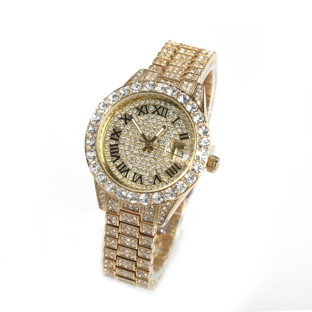 Iced Out Quartz Luxury Rhinestone Waterproof Wrist Watch For Women