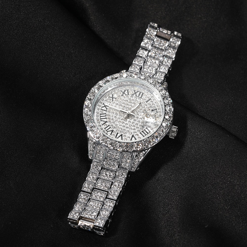 Iced Out Quartz Luxury Rhinestone Waterproof Wrist Watch For Women