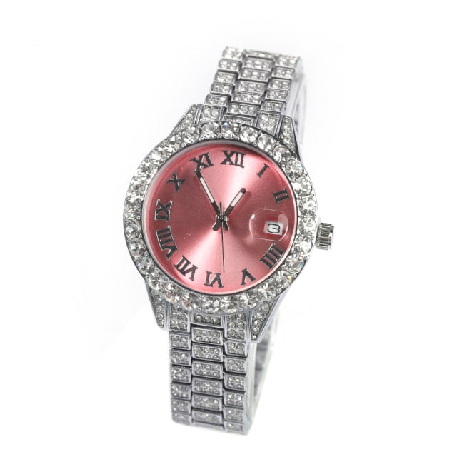 Iced Out Quartz Luxury Rhinestone Waterproof Wrist Watch For Women