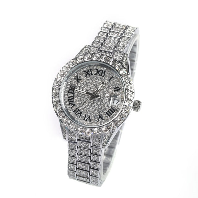 Iced Out Quartz Luxury Rhinestone Waterproof Wrist Watch For Women