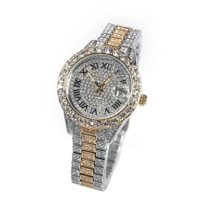 Iced Out Quartz Luxury Rhinestone Waterproof Wrist Watch For Women