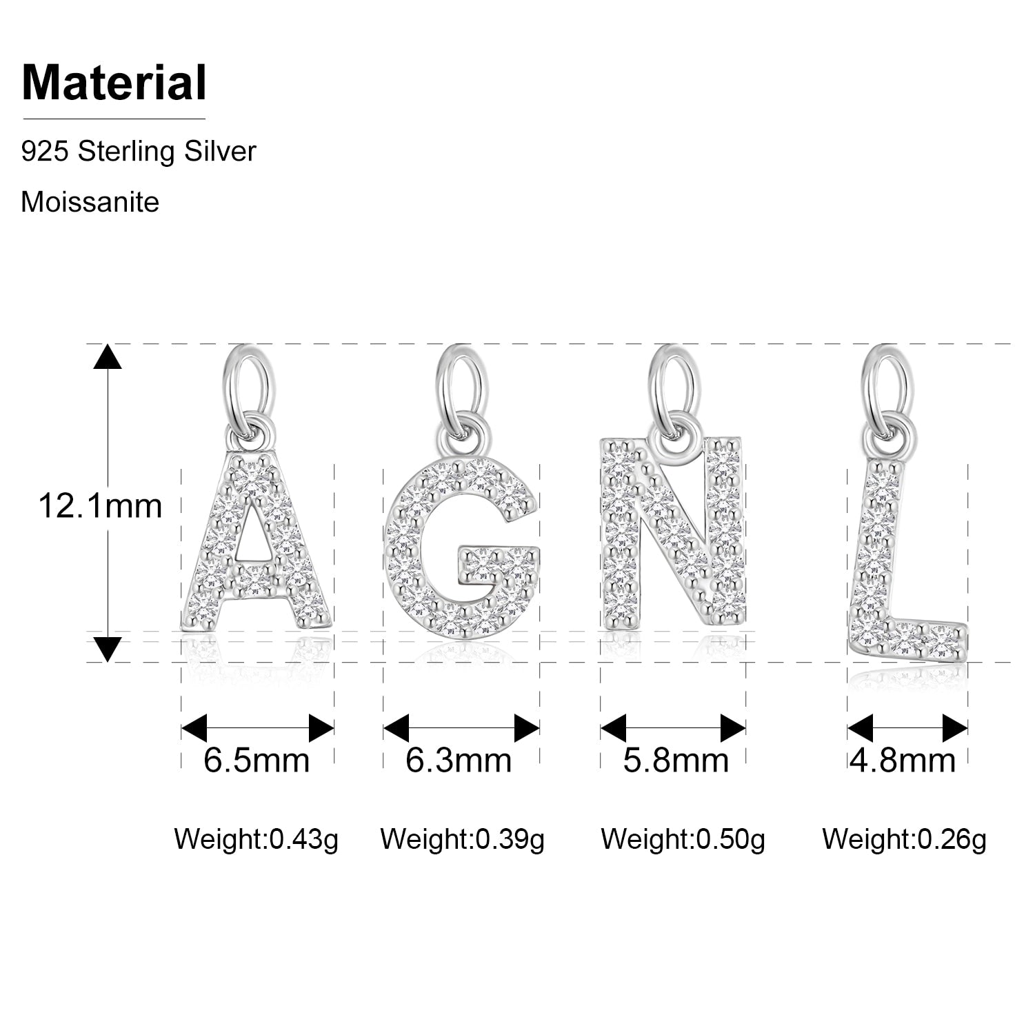 S925 Moissanite Diamond Letter Pendant