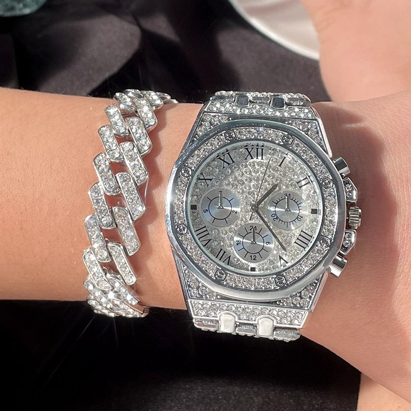Iced Out Bling Women Men Watches With Bracelet