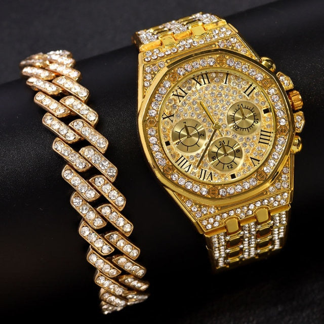 Iced Out Bling Women Men Watches With Bracelet