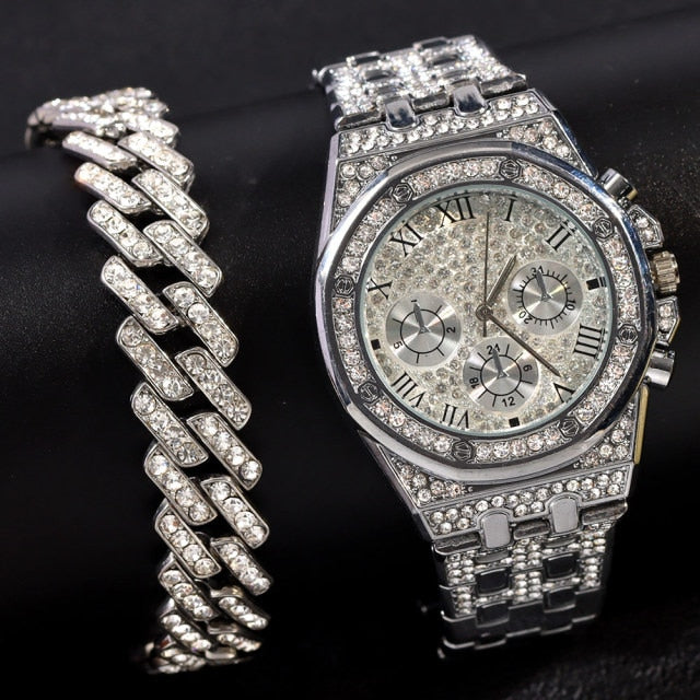 Iced Out Bling Women Men Watches With Bracelet
