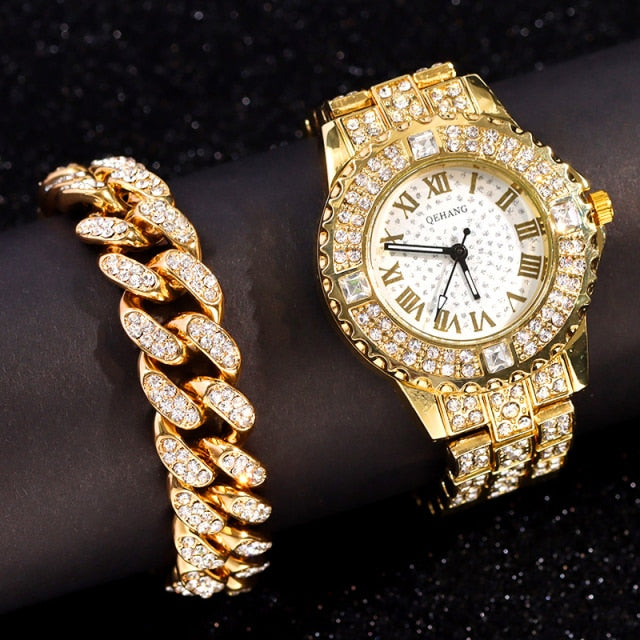 Iced Out Bling Women Men Watches With Bracelet