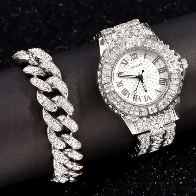 Iced Out Bling Women Men Watches With Bracelet