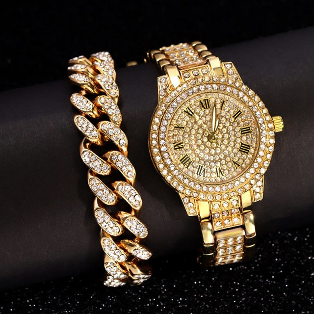 Iced Out Bling Women Men Watches With Bracelet