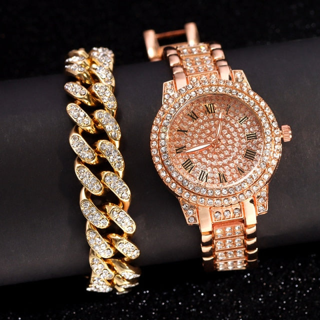 Iced Out Bling Women Men Watches With Bracelet
