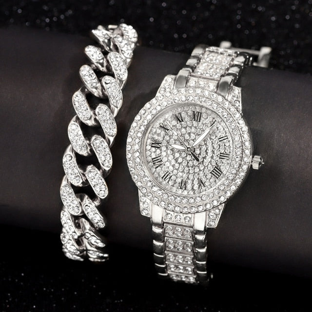 Iced Out Bling Women Men Watches With Bracelet