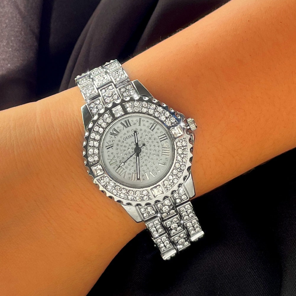 Iced Out Bling Women Men Watches With Bracelet